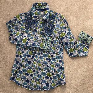 George Roth Floral Ruffle Front Button Down Shirt